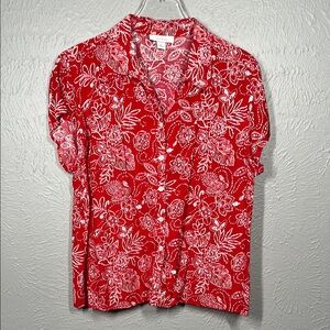 Dressbarn Floral Print Red Button-Up Women's Top Size XL
